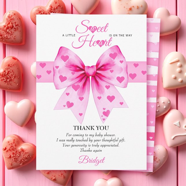 Carte De Remerciements Sweetheart pink bow Valentines girl baby shower (Créateur téléchargé)