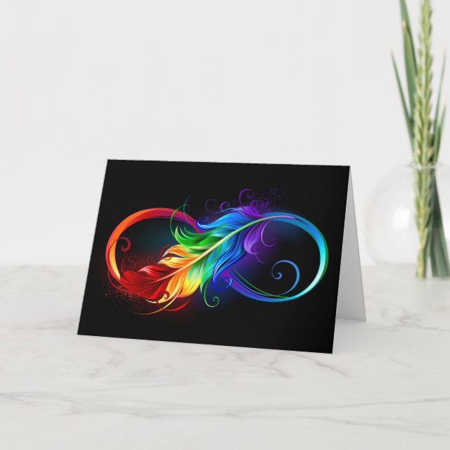 Carte De Remerciements Symbole d'infini avec plume arc-en-ciel (Devant)