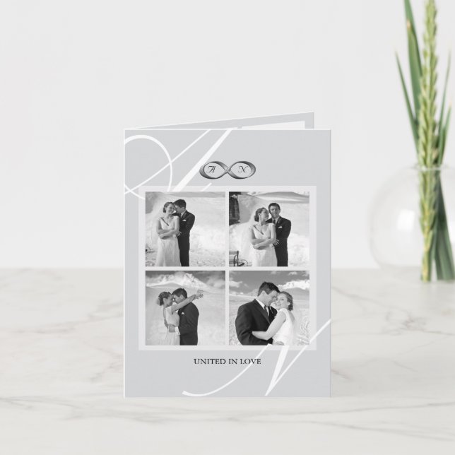 Carte De Remerciements Symbole d'infinité gris 4 mariage multi photo élég (Devant)