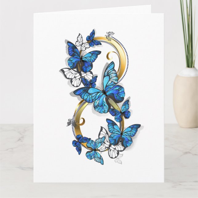 Carte De Remerciements Symbole infini de papillons Morpho bleus (Devant)