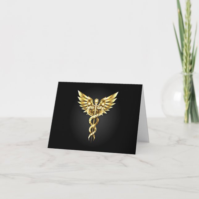 Carte De Remerciements Symbole Polygonal Or Caduceus (Devant)