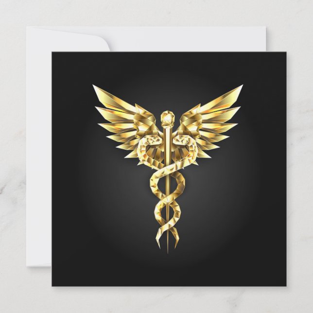 Carte De Remerciements Symbole Polygonal Or Caduceus (Devant)