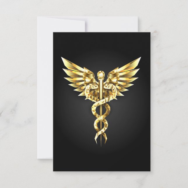Carte De Remerciements Symbole Polygonal Or Caduceus (Devant)