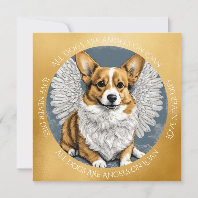 Carte De Remerciements Sympathie de Corgi Corgi Angel Or (Devant)