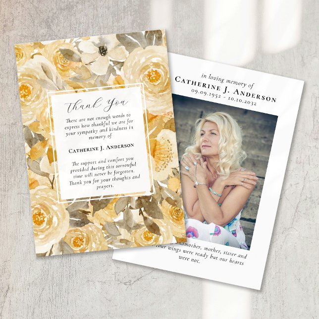 Carte De Remerciements Sympathie de la photo jaune des funérailles (Créateur téléchargé)