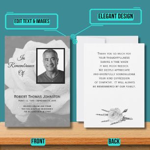 Carte De Remerciements Sympathie élégante pour les funérailles de la Rose