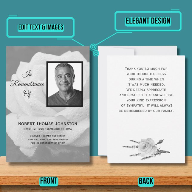 Carte De Remerciements Sympathie élégante pour les funérailles de la Rose (Please enjoy our design and see the others in the collection.)