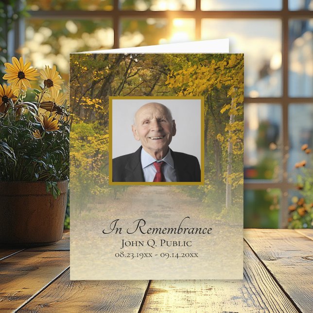 Carte De Remerciements Sympathie funéraire de la voie des feuilles d'auto (Créateur téléchargé)