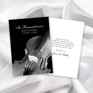 Carte De Remerciements Sympathie funéraire du musicien violon noir blanc