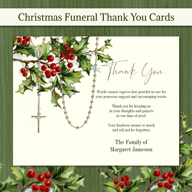 Carte De Remerciements Sympathie funéraire du Rosaire de Noël catholique (Beautiful Christmas Catholic Funeral Sympathy Thank You Cards - Easy to Personalize)