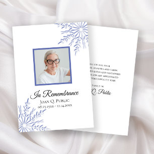 Carte De Remerciements Sympathie funéraire Elégante Blue Winter Snowflake