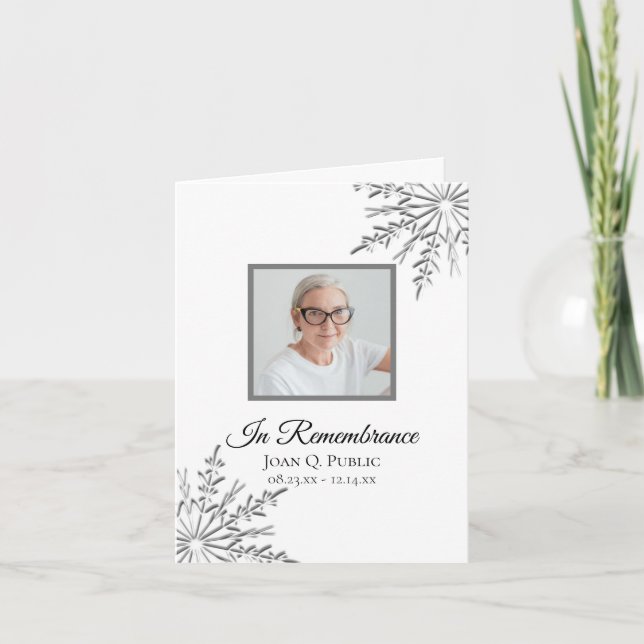 Carte De Remerciements Sympathie funéraire pour les flocons de neige d'hi (Devant)