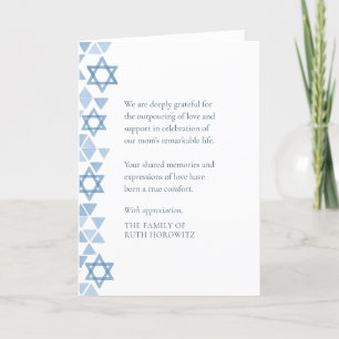 Carte De Remerciements Sympathie juive Aquarelle moderne Etoiles bleues