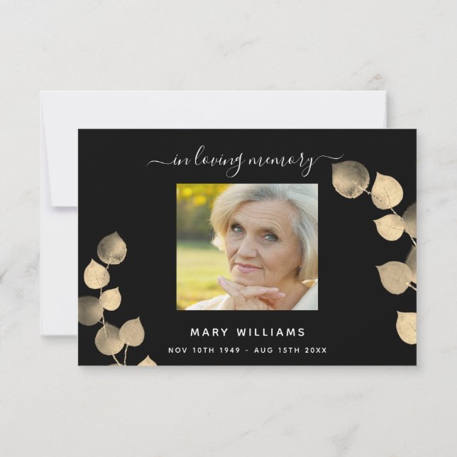 Carte De Remerciements Sympathie noir or eucalyptus photo (Dos)