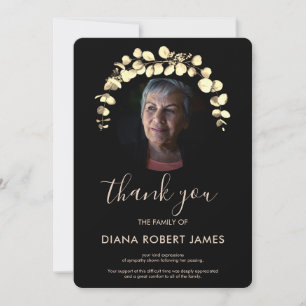 Carte De Remerciements Sympathie photo Elégante Black Gold Eucalyptus