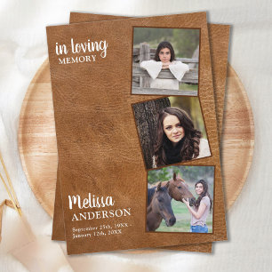 Carte De Remerciements Sympathie pour la mémoire en cuir vintage 3 funéra