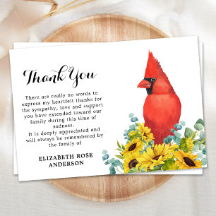 Carte De Remerciements Sympathie pour le Cardinal Funeral Memorial Sunflo