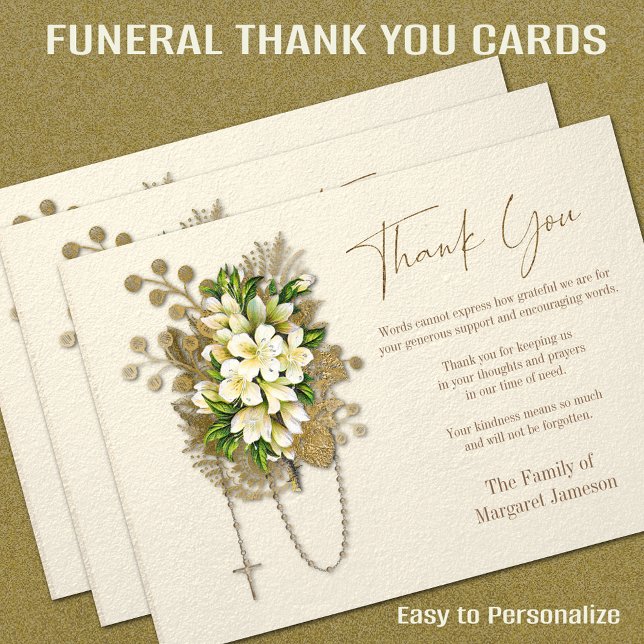 Carte De Remerciements Sympathie pour le Rosaire catholique aux funéraill (Catholic Funeral Thank You Cards - Easy to Personalize -= FREE SHIPPING at checkout)
