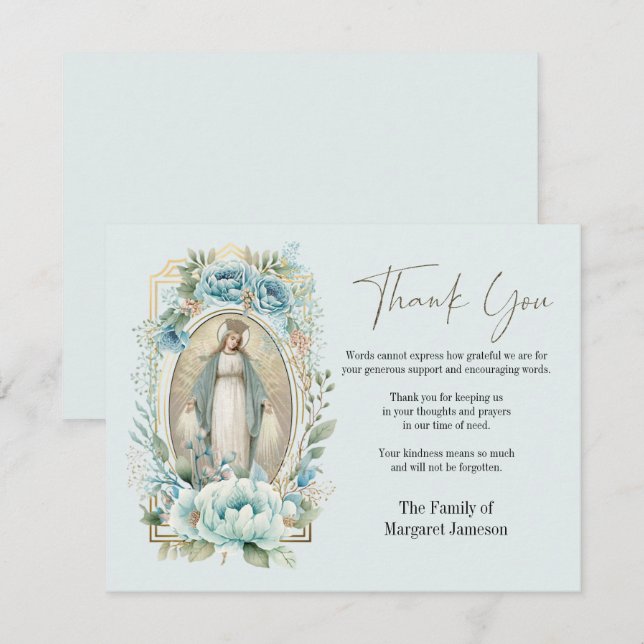 Carte De Remerciements Sympathie pour les funérailles de la Vierge Cathol (Devant / Derrière)