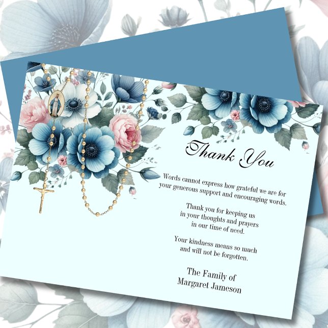 Carte De Remerciements Sympathie pour les funérailles du Rosaire Floral (Créateur téléchargé)