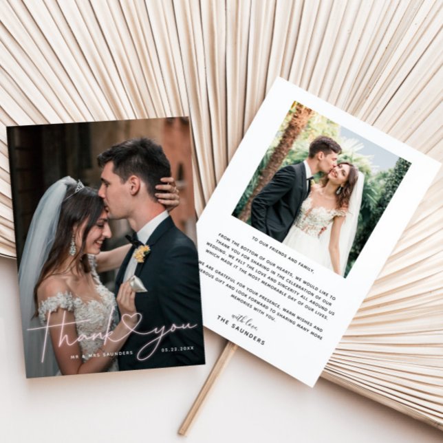 Carte De Remerciements Sympathique rose néon Signet Mariage Photo (Créateur téléchargé)