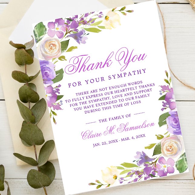 Carte De Remerciements Sympathy Bereavity Aquarelle Floral Funeral (Créateur téléchargé)