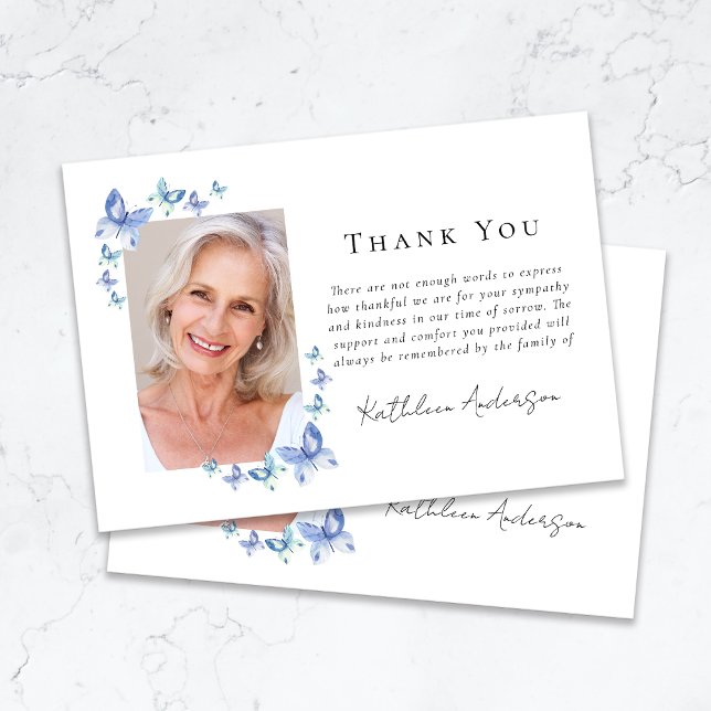 Carte De Remerciements Sympathy Blue Butterflies Photo Funérailles (Créateur téléchargé)