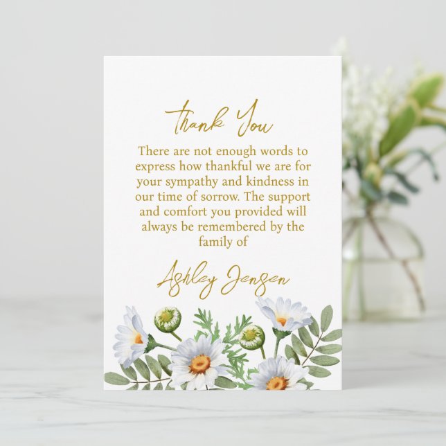 Carte De Remerciements Sympathy Daisy Thank You Card (Debout devant)