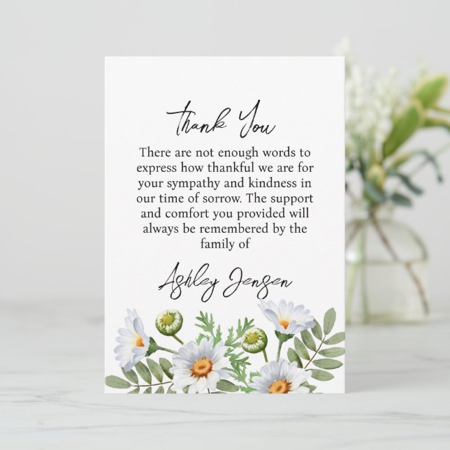 Carte De Remerciements Sympathy Daisy Thank You Card (Debout devant)