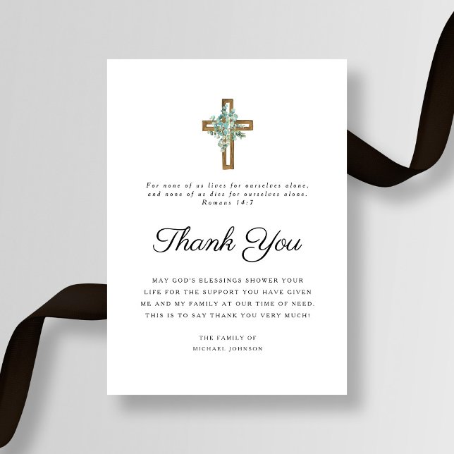 Carte De Remerciements Sympathy Eucalyptus Cross Funérailles (Sympathy Eucalyptus Cross Funeral Thank You Card)