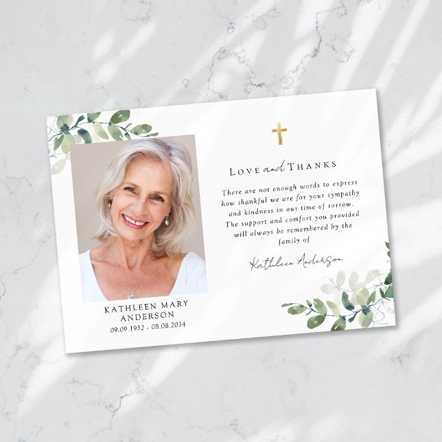 Carte De Remerciements Sympathy Eucalyptus Cross Photo Funérailles (Créateur téléchargé)