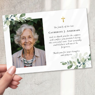 Carte De Remerciements Sympathy Eucalyptus Cross Photo Funérailles