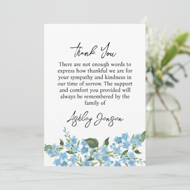 Carte De Remerciements Sympathy Forget me not Thank You Card (Debout devant)