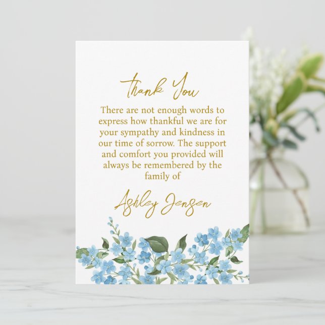 Carte De Remerciements Sympathy Forget me not Thank You Card (Debout devant)