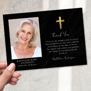 Carte De Remerciements Sympathy Gold Cross Photo Funérailles
