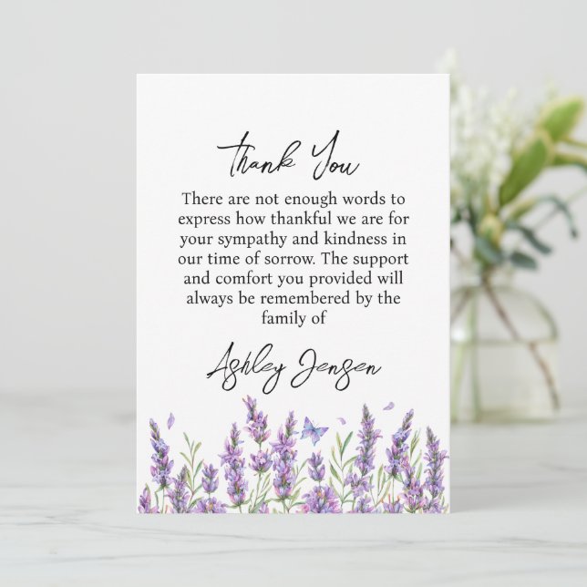Carte De Remerciements Sympathy Lavender Funeral Thank You Card (Debout devant)
