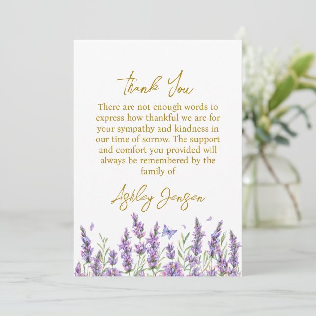 Carte De Remerciements Sympathy Lavender Funeral Thank You Card (Debout devant)