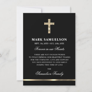 Carte De Remerciements Sympathy Memorial Croix religieuse Black Gold