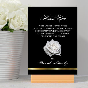 Carte De Remerciements Sympathy Memorial White Rose Black Gold PHOTO