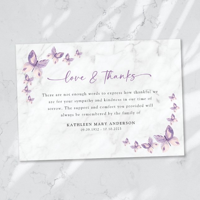 Carte De Remerciements Sympathy Papillons funéraires (Créateur téléchargé)