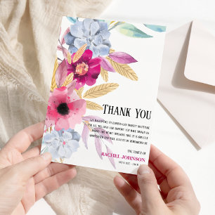 Carte De Remerciements Sympathy Pink Watercolor Floral Funeral