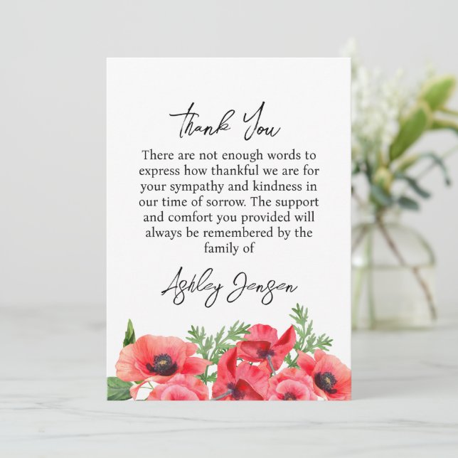 Carte De Remerciements Sympathy Poppy Funeral Thank You Card (Debout devant)