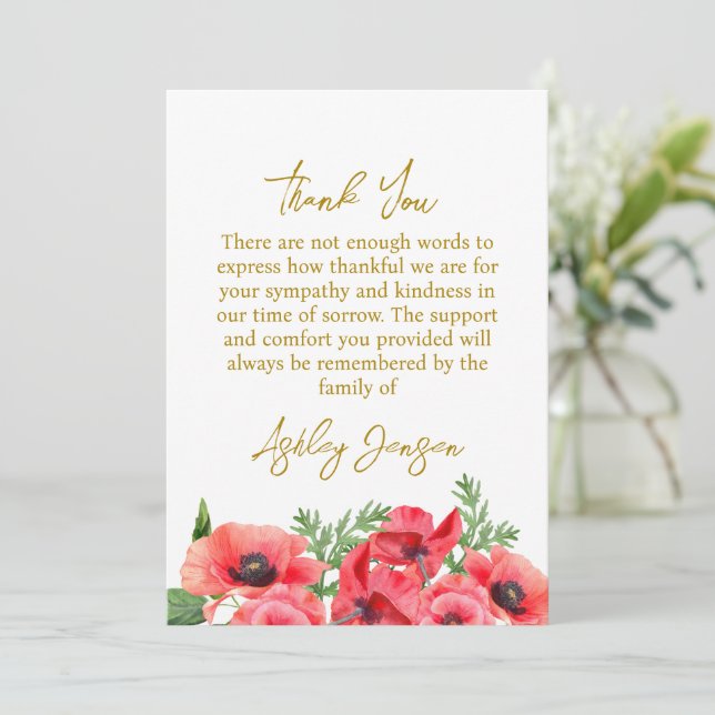 Carte De Remerciements Sympathy Poppy Funeral Thank You Card (Debout devant)