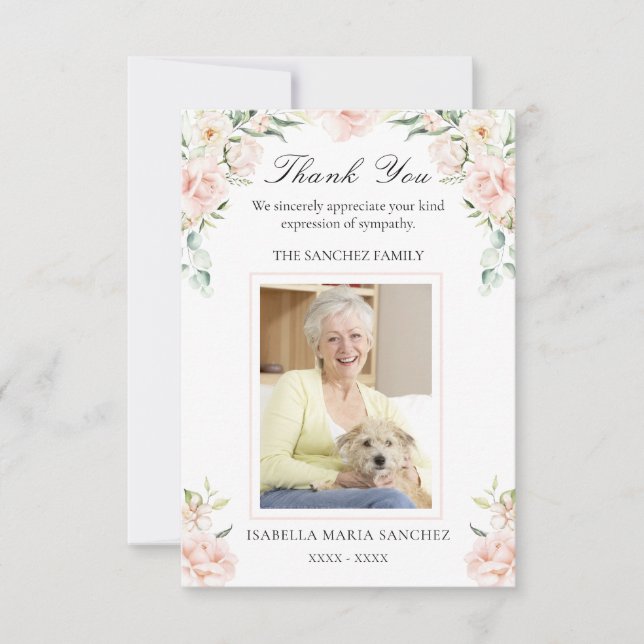 Carte De Remerciements Sympathy rose Floral Funeral Photo (Devant)