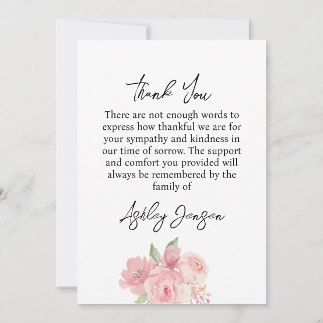 Carte De Remerciements Sympathy Rose Funeral Thank You Card (Dos)