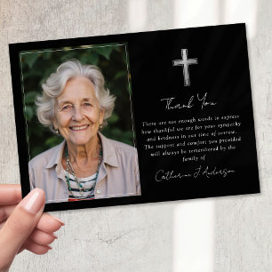 Carte De Remerciements Sympathy Silver Cross Photo Funérailles