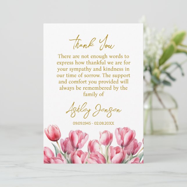 Carte De Remerciements Sympathy Tulip Funeral Thank You Card (Debout devant)