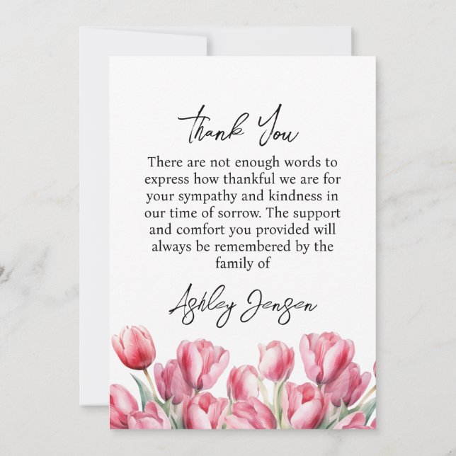 Carte De Remerciements Sympathy Tulip Photo Funeral Thank You Card (Dos)