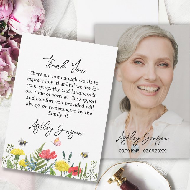 Carte De Remerciements Sympathy Wildflower Photo Funeral Thank You Card (Créateur téléchargé)