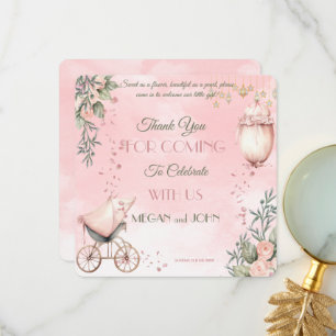 Carte De Remerciements Symphonie florale en Baby shower fille Rose Co-Ed